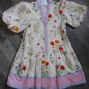 NWT THML Striped Floral Puff Sleeve Dress Size Med